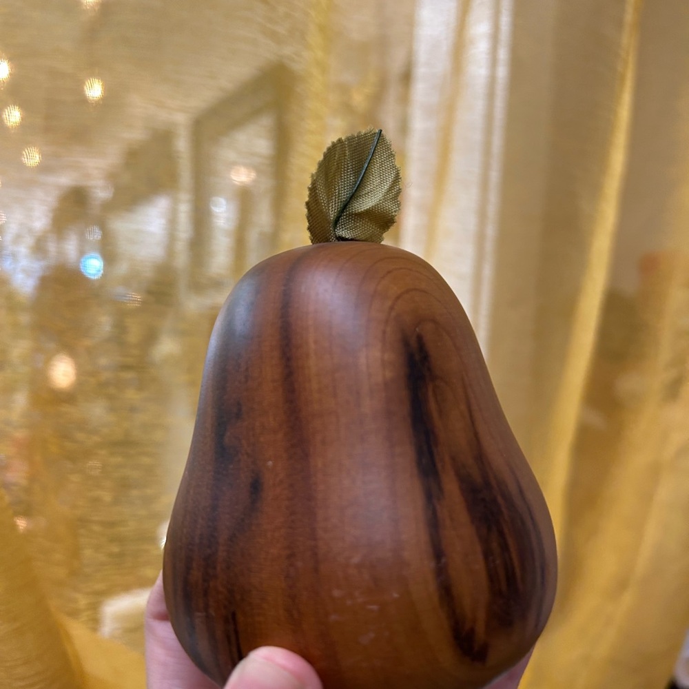Mid Century Modern Wooden Decorative Pear with Fabric Leaf - Rustic  Accent - Picture 2 of 7